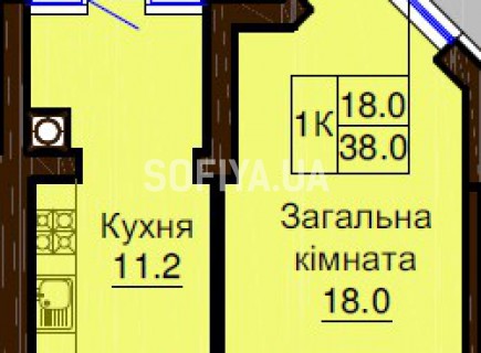 Однокомнатная квартира 38.0 м/кв - ЖК София