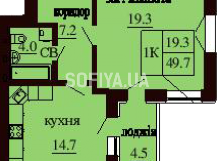 Однокомнатная квартира 49.7 м/кв - ЖК София