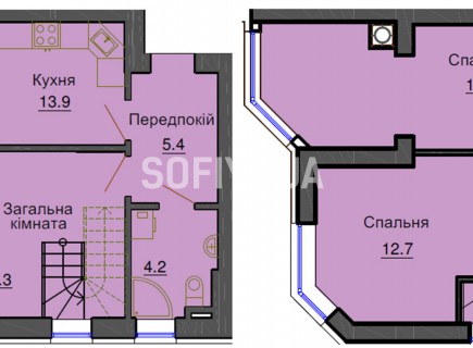 Двухуровневая квартира 78.2 м/кв - ЖК София