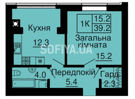 Однокомнатная квартира 39,2 м/кв - ЖК София