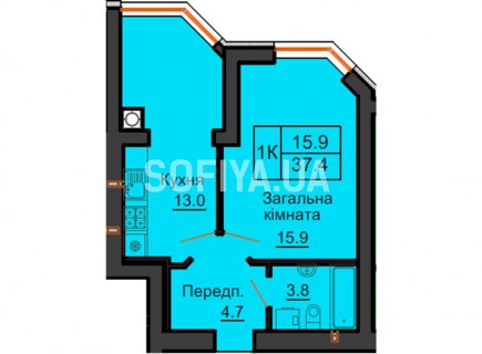 Однокомнатная квартира 37,4 м/кв - ЖК София