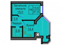 Однокомнатная квартира 37 м/кв - ЖК София