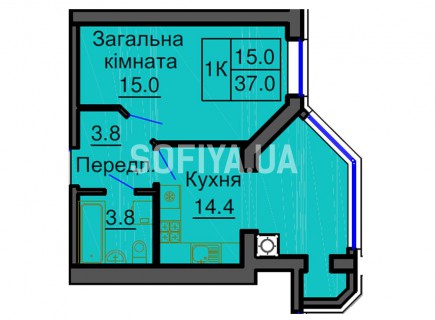 Однокомнатная квартира 37 м/кв - ЖК София