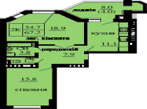 2-х комнатная квартира 67.2 м/кв - ЖК София