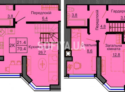 Двухуровневая квартира 70.4 м/кв - ЖК София