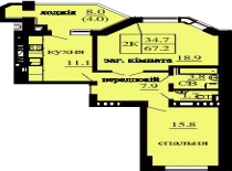 2-х комнатная квартира 67.2 м/кв - ЖК София