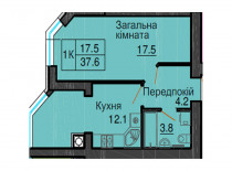 Однокомнатная квартира 37,6 м/кв - ЖК София