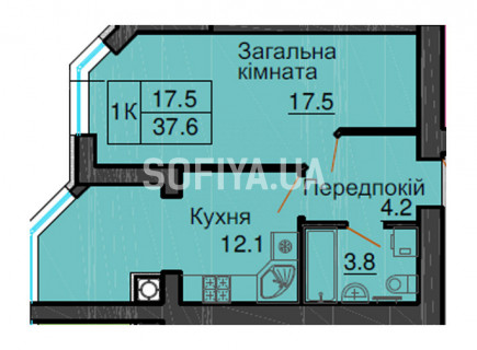 Однокомнатная квартира 37,6 м/кв - ЖК София