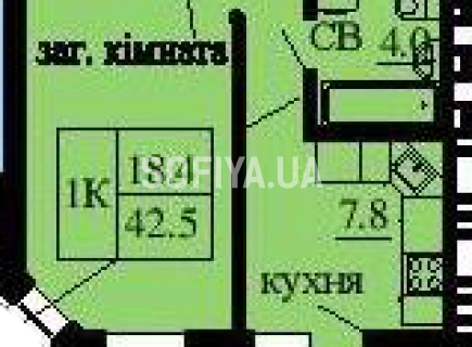 Однокомнатная квартира 42.5 м/кв - ЖК София