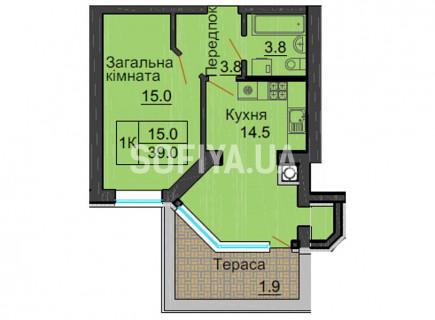 Однокімнатна квартира 37,1 м/кв - ЖК София