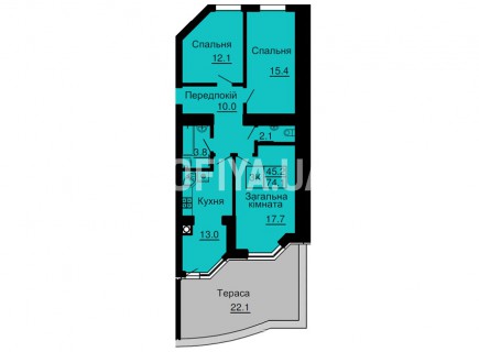 Трехкомнатная квартира 74,1 м/кв - ЖК София