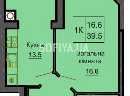 Однокомнатная квартира 39,5 м/кв - ЖК София