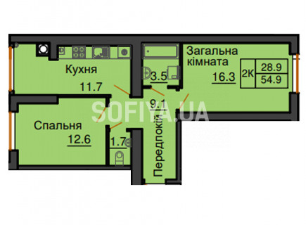 Двокімнатна квартира 54.9 кв.м - ЖК София