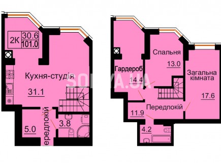 Двухуровневая квартира 101,0 м/кв - ЖК София