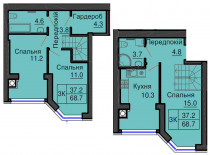 Двухуровневая квартира 68,7 м/кв - ЖК София