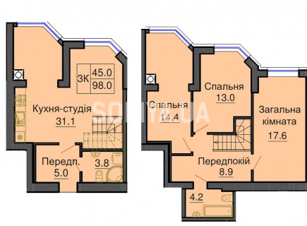 Двухуровневая квартира 98 м/кв - ЖК София