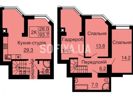 Двухуровневая квартира 93,7 м/кв - ЖК София
