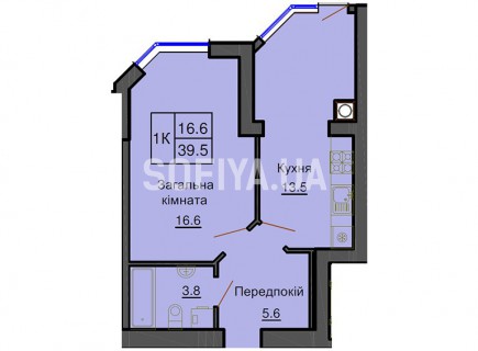 Однокомнатная квартира 39,5 м/кв - ЖК София