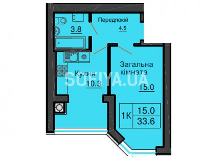 Однокомнатная квартира 33,6 м/кв - ЖК София