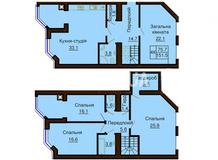 Двухуровневая квартира 151.5 м/кв - ЖК София