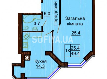 Однокомнатная квартира 49.4 м/кв - ЖК София