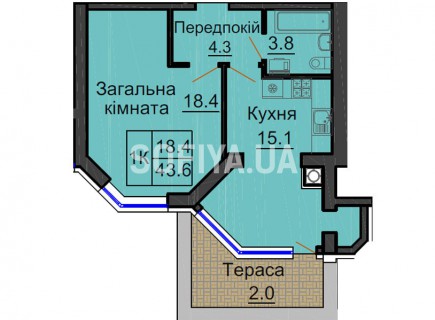 Однокомнатная квартира 43,6 м/кв - ЖК София