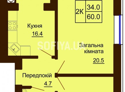 2-х комнатная квартира 60 м/кв - ЖК София