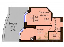 Однокомнатная квартира 42.2 м/кв - ЖК София