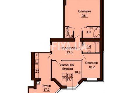 3-х комнатная квартира 93.1 м/кв - ЖК София