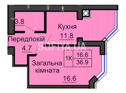 Однокомнатная квартира 36,9м/кв - ЖК София