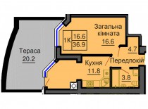 Однокомнатная квартира 36,9 м/кв - ЖК София