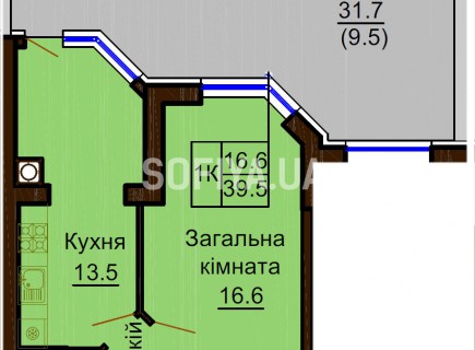 Однокомнатная квартира 39.5 м/кв - ЖК София