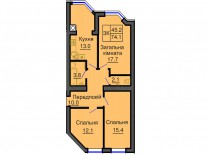 Трехкомнатная квартира 74,1 м/кв - ЖК София