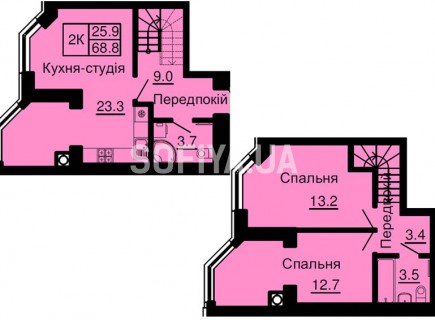 Двухуровневая квартира 68,8 м/кв - ЖК София