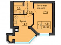 Однокомнатная квартира 39,3 м/кв - ЖК София