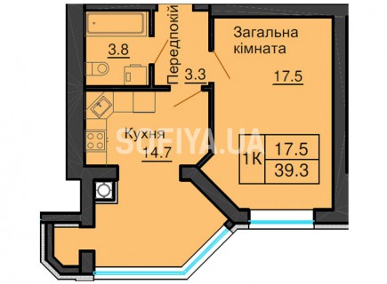 Однокомнатная квартира 39,3 м/кв - ЖК София