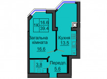 Однокімнатна квартира 39,4 м/кв - ЖК София