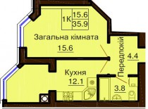 Однокомнатная квартира 35.9 м/кв - ЖК София