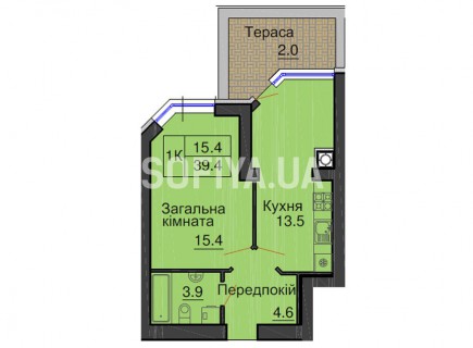 Однокомнатная квартира 39,4 м/кв - ЖК София
