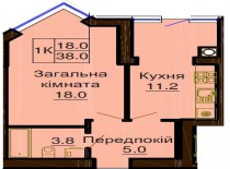 Однокомнатная квартира 38.0 м/кв - ЖК София