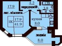 Однокомнатная квартира 41.9 м/кв - ЖК София