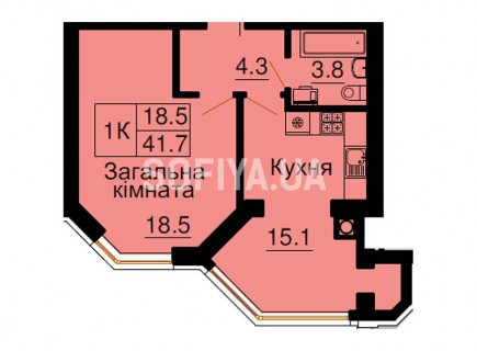 Однокомнатная квартира 41,7 м/кв - ЖК София