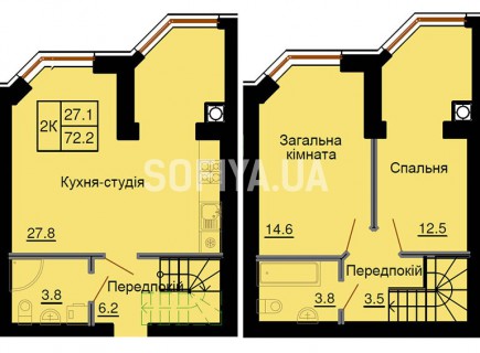 Двухуровневая квартира 72,2 м/кв - ЖК София