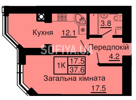 Однокомнатная квартира 37,6 м/кв - ЖК София