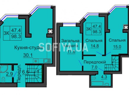 Двухуровневая квартира 98,3 м/кв - ЖК София