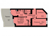 Трехкомнатная квартира 74,1 м/кв - ЖК София