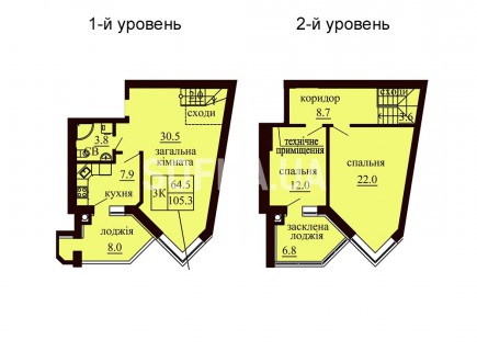 Двухуровневая квартира 105.3 м/кв - ЖК София