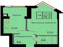 Однокомнатная квартира 38,2 м/кв - ЖК София