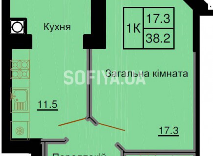 Однокомнатная квартира 38,2 м/кв - ЖК София