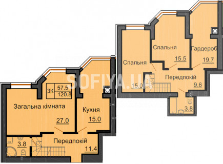 Двухуровневая квартира 120,8 м/кв - ЖК София